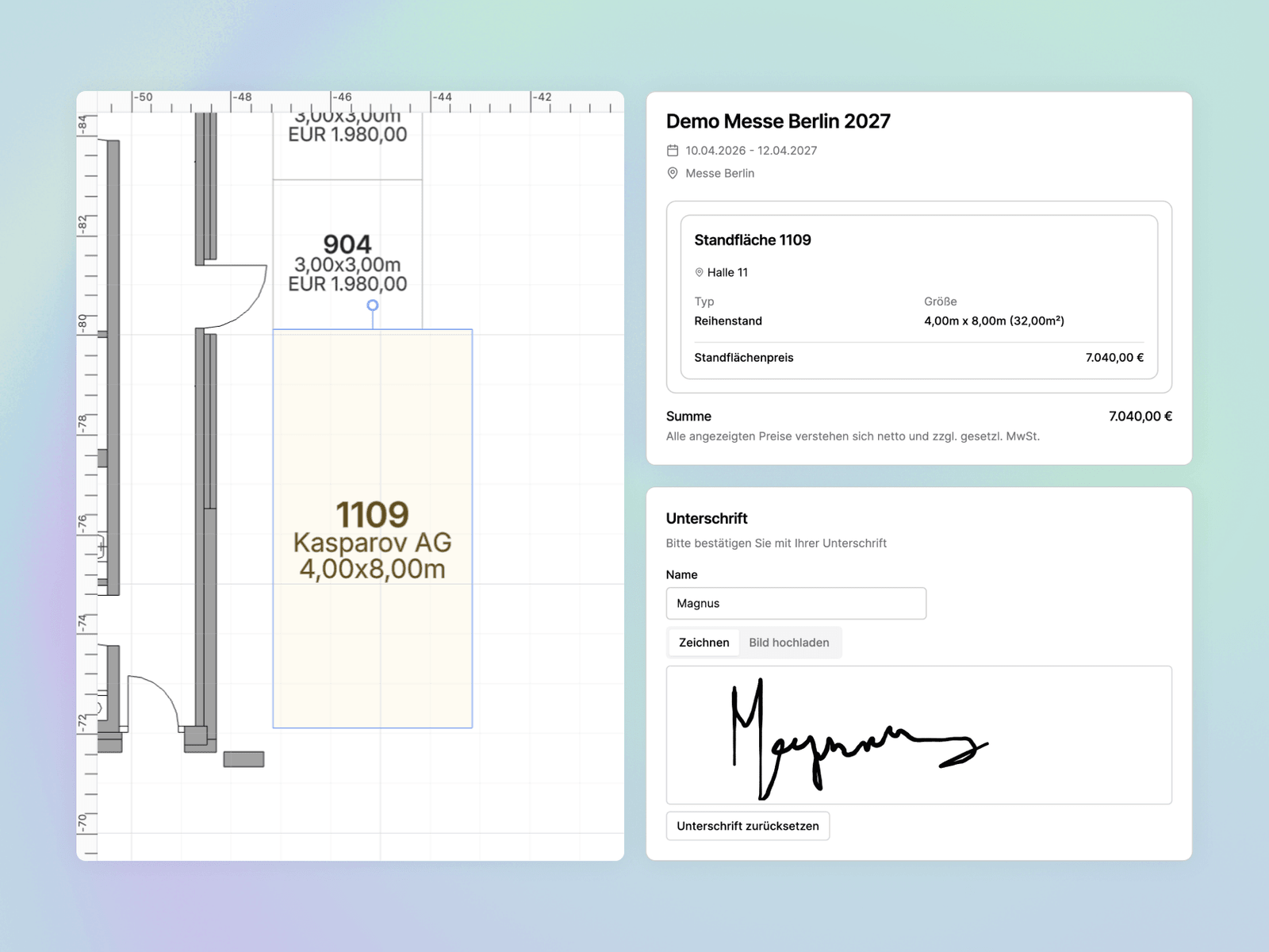Angefragte oder verkaufte Standflächen per Drag & Drop aufplanen