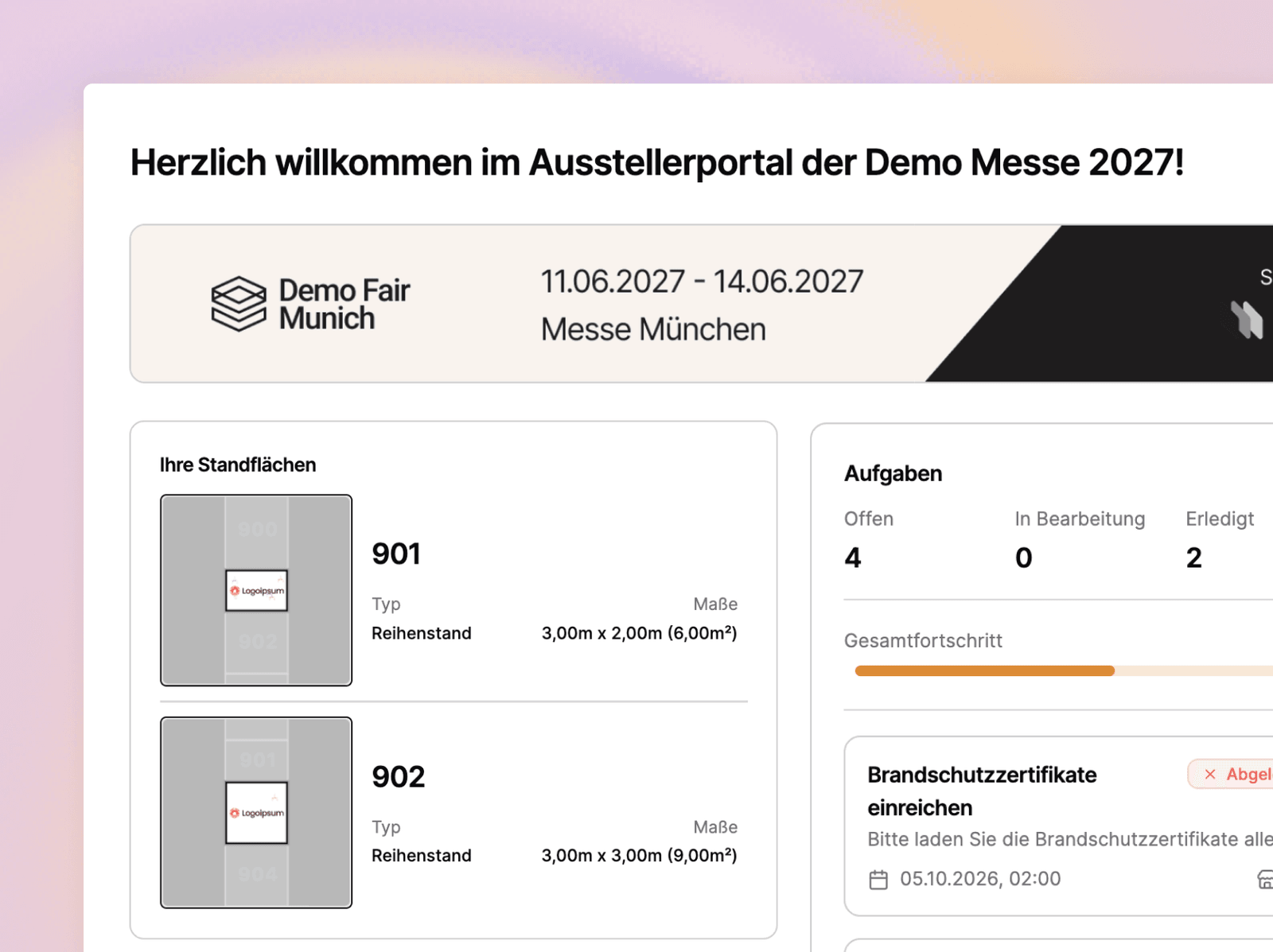 Vorbereitung: Ausstellerportal mit Aufgaben und Freigaben