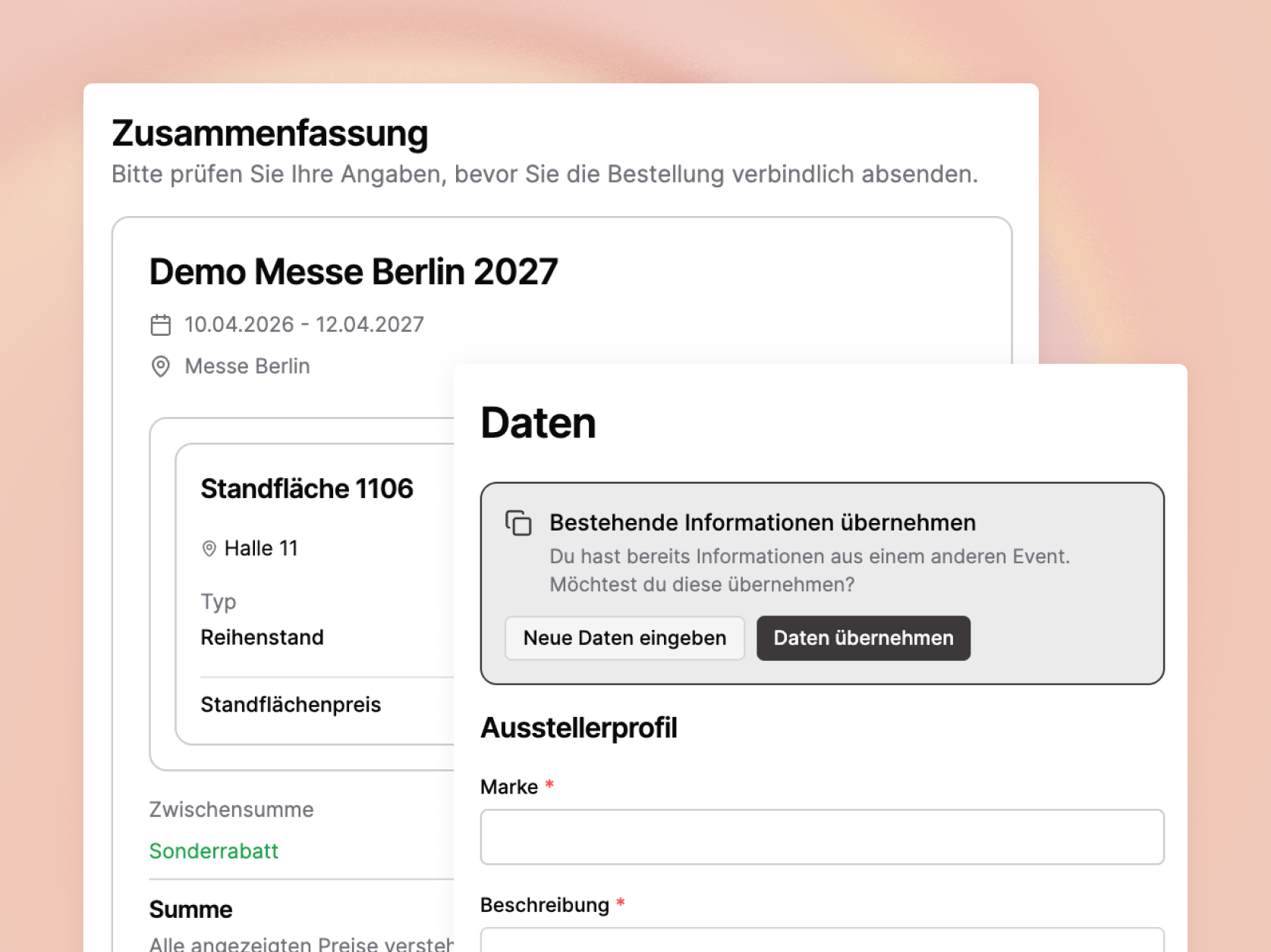 Rebooking-Angebote: aus den Bestandsdaten vorausgefüllt