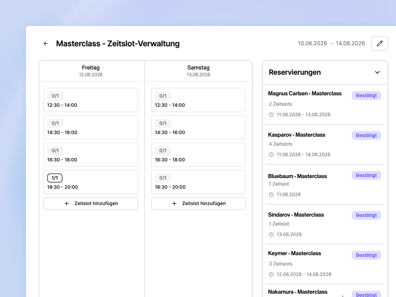 Resource calendar for time-slot-based products